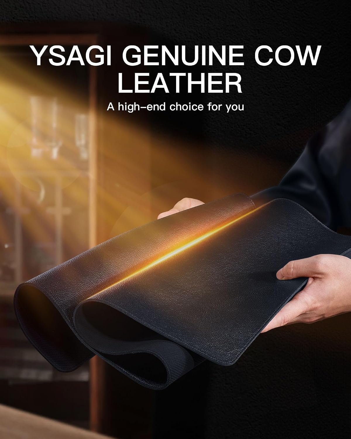 image:imageYSAGi Genuine Leather Desk Mat 354X17 Office Desk Pad Thick Premium Table Pad with Stitched Line NonSlip Laptop Writing Pad with Rubber Base Dark Brown 354x17Black
