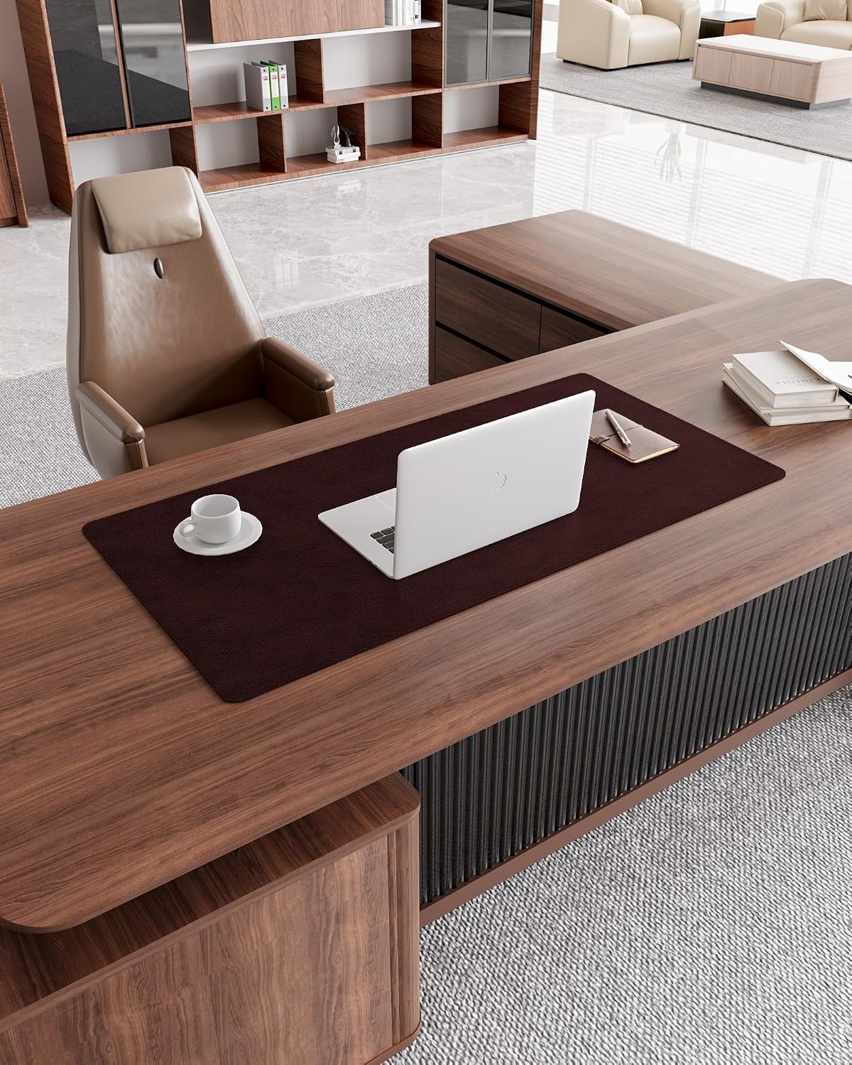 image:imageYSAGi Genuine Leather Desk Mat 354X17 Office Desk Pad Thick Premium Table Pad with Stitched Line NonSlip Laptop Writing Pad with Rubber Base Dark Brown 354x17Red Brown