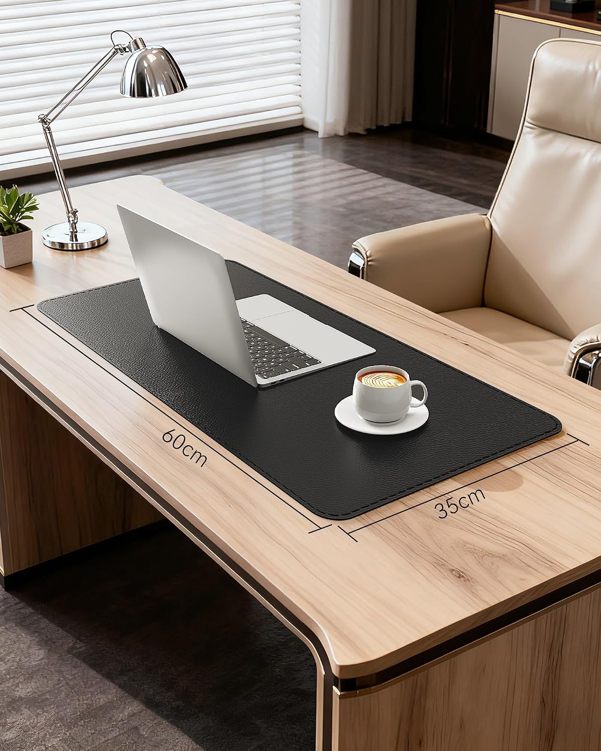 image:imageYSAGi Genuine Leather Desk Mat 354X17 Office Desk Pad Thick Premium Table Pad with Stitched Line NonSlip Laptop Writing Pad with Rubber Base Dark Brown 354x17Black