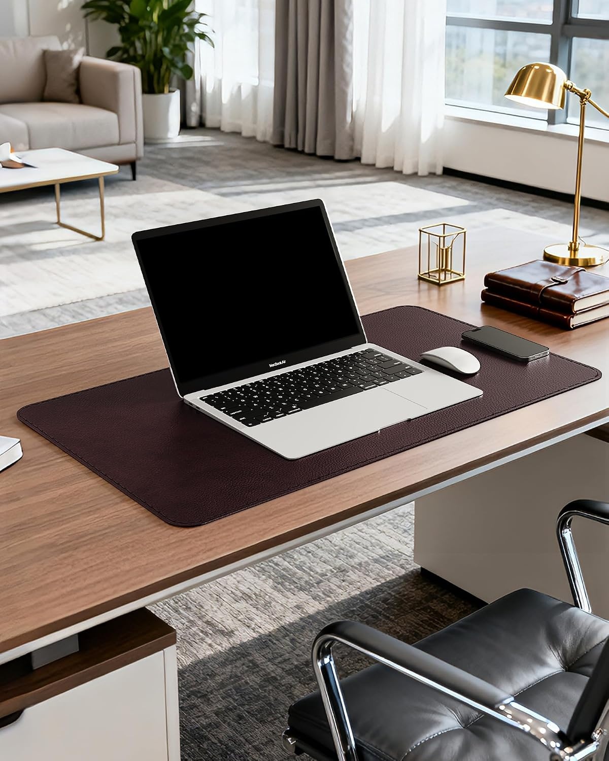 image:imageYSAGi Genuine Leather Desk Mat 354X17 Office Desk Pad Thick Premium Table Pad with Stitched Line NonSlip Laptop Writing Pad with Rubber Base Dark Brown 354x17Red Brown