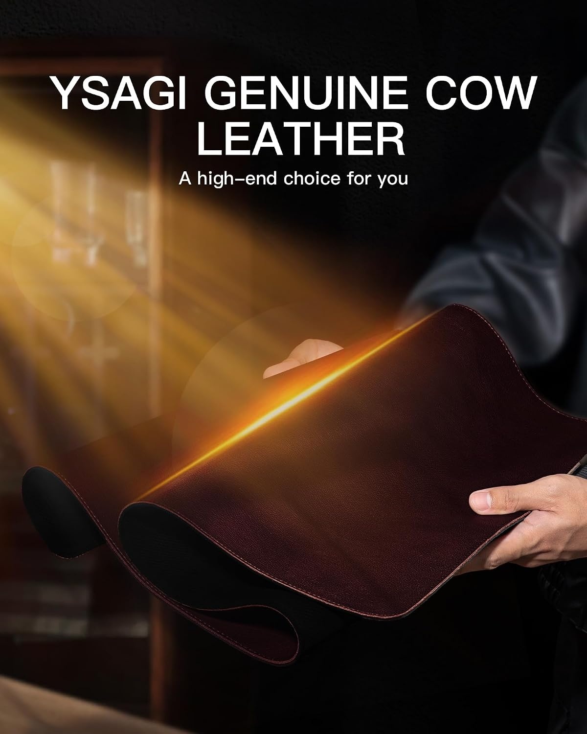 image:imageYSAGi Genuine Leather Desk Mat 354X17 Office Desk Pad Thick Premium Table Pad with Stitched Line NonSlip Laptop Writing Pad with Rubber Base Dark Brown 354x17Red Brown
