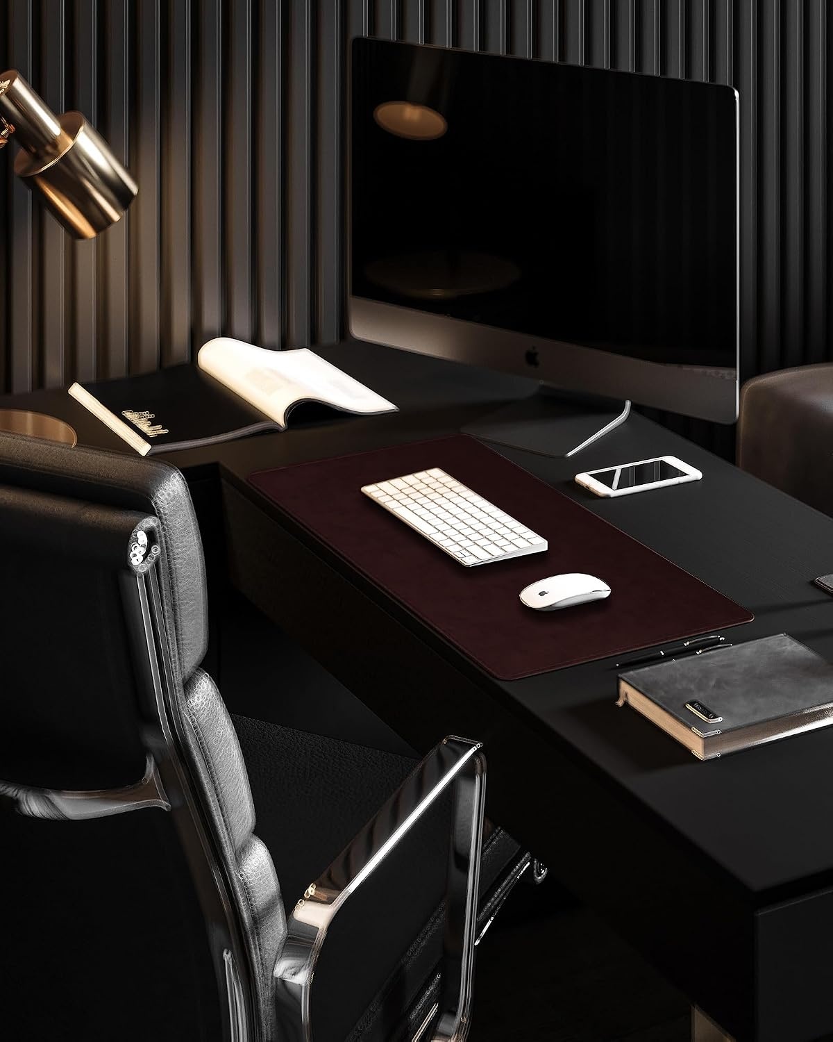 image:imageYSAGi Genuine Leather Desk Mat 354X17 Office Desk Pad Thick Premium Table Pad with Stitched Line NonSlip Laptop Writing Pad with Rubber Base Dark Brown 354x17Red Brown