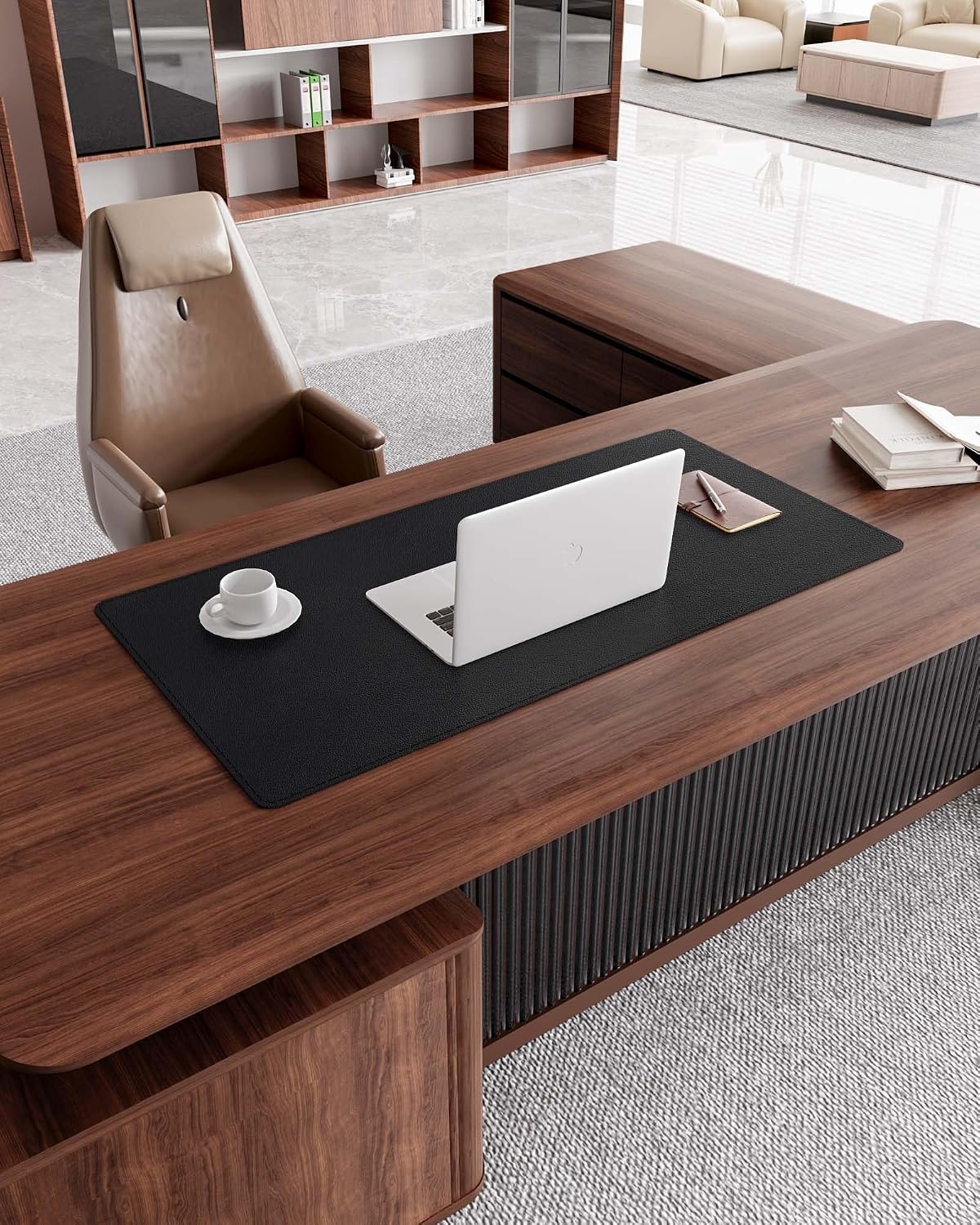 image:imageYSAGi Genuine Leather Desk Mat 354X17 Office Desk Pad Thick Premium Table Pad with Stitched Line NonSlip Laptop Writing Pad with Rubber Base Dark Brown 354x17Black