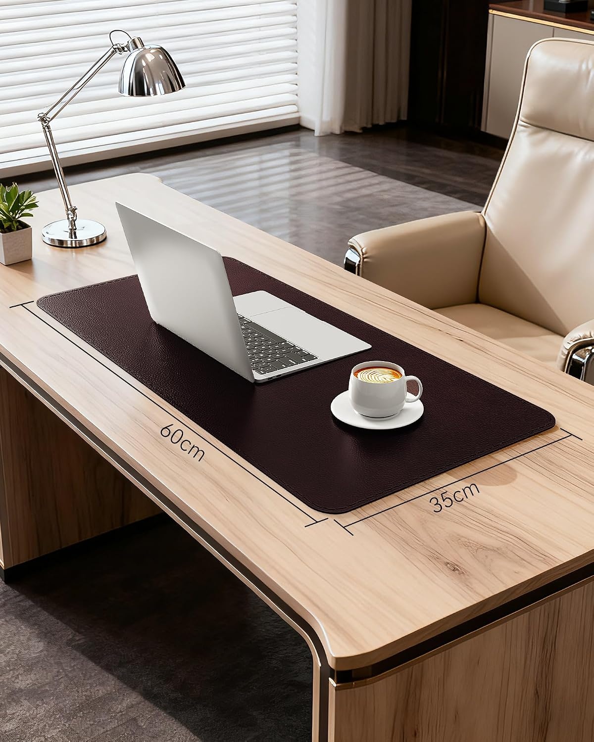 image:imageYSAGi Genuine Leather Desk Mat 354X17 Office Desk Pad Thick Premium Table Pad with Stitched Line NonSlip Laptop Writing Pad with Rubber Base Dark Brown 354x17Red Brown