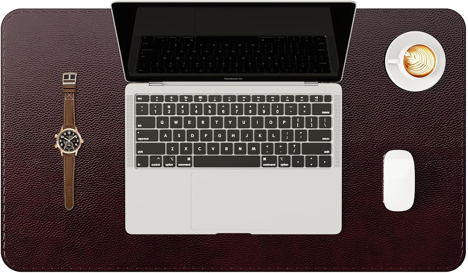 image:imageYSAGi Genuine Leather Desk Mat 354X17 Office Desk Pad Thick Premium Table Pad with Stitched Line NonSlip Laptop Writing Pad with Rubber Base Dark Brown 354x17Red Brown