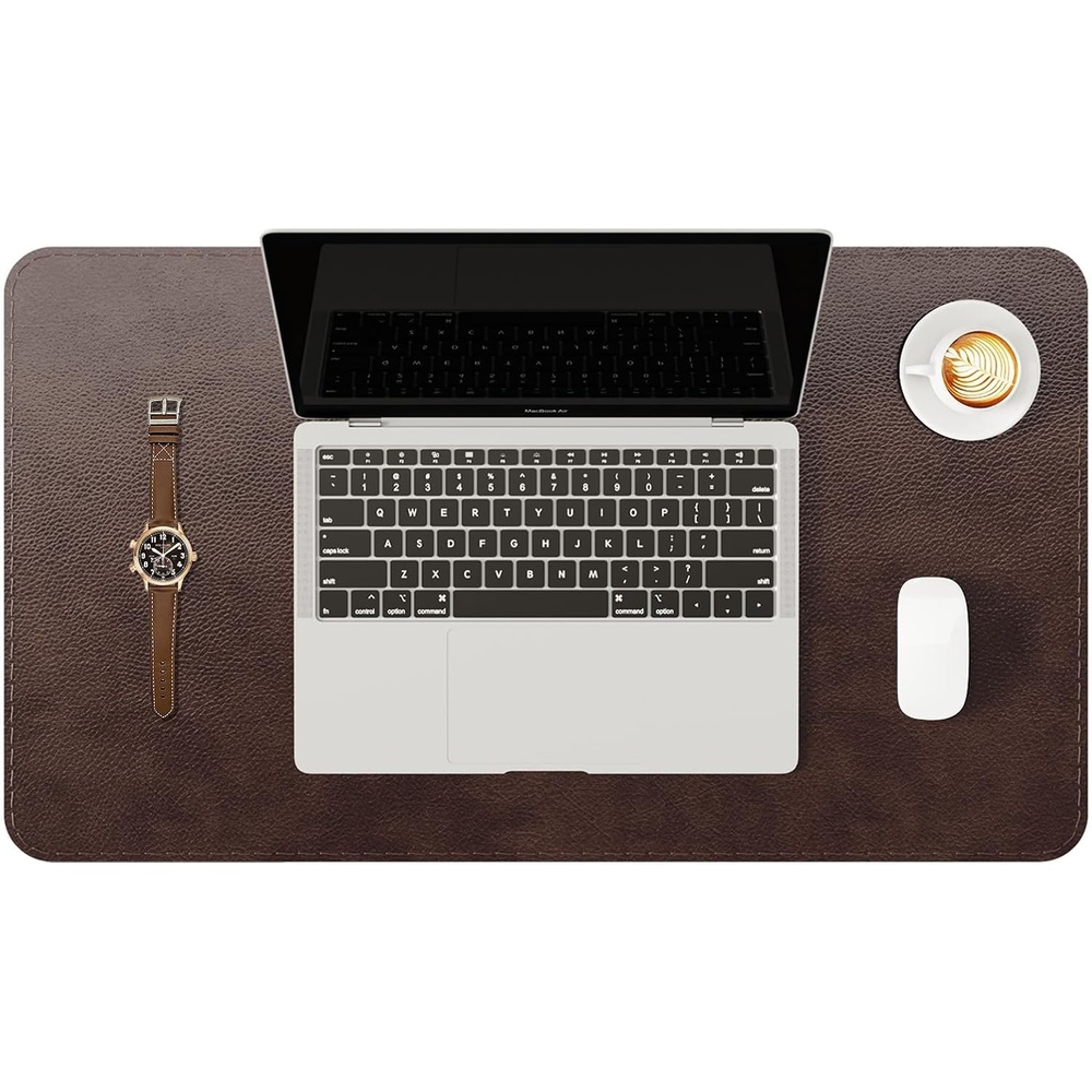 image:imageYSAGi Genuine Leather Desk Mat 354X17 Office Desk Pad Thick Premium Table Pad with Stitched Line NonSlip Laptop Writing Pad with Rubber Base Dark Brown 354x17Dark Brown
