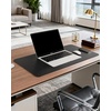 YSAGi Genuine Leather Desk Mat, 35.4″X17″ Office Desk Pad, Thick Premium Table Pad with Stitched Line, Non-Slip Laptop Writing Pad with Rubber Base (Dark Brown, 35.4″x17″)(Black)