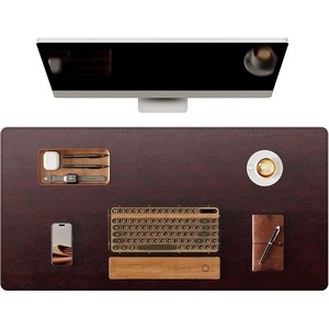 YSAGi Genuine Leather Desk Mat, 35.4″X17″ Office Desk Pad, Thick Premium Table Pad with Stitched Line, Non-Slip Laptop Writing Pad with Rubber Base (Dark Brown, 35.4″x17″)(Red Brown)