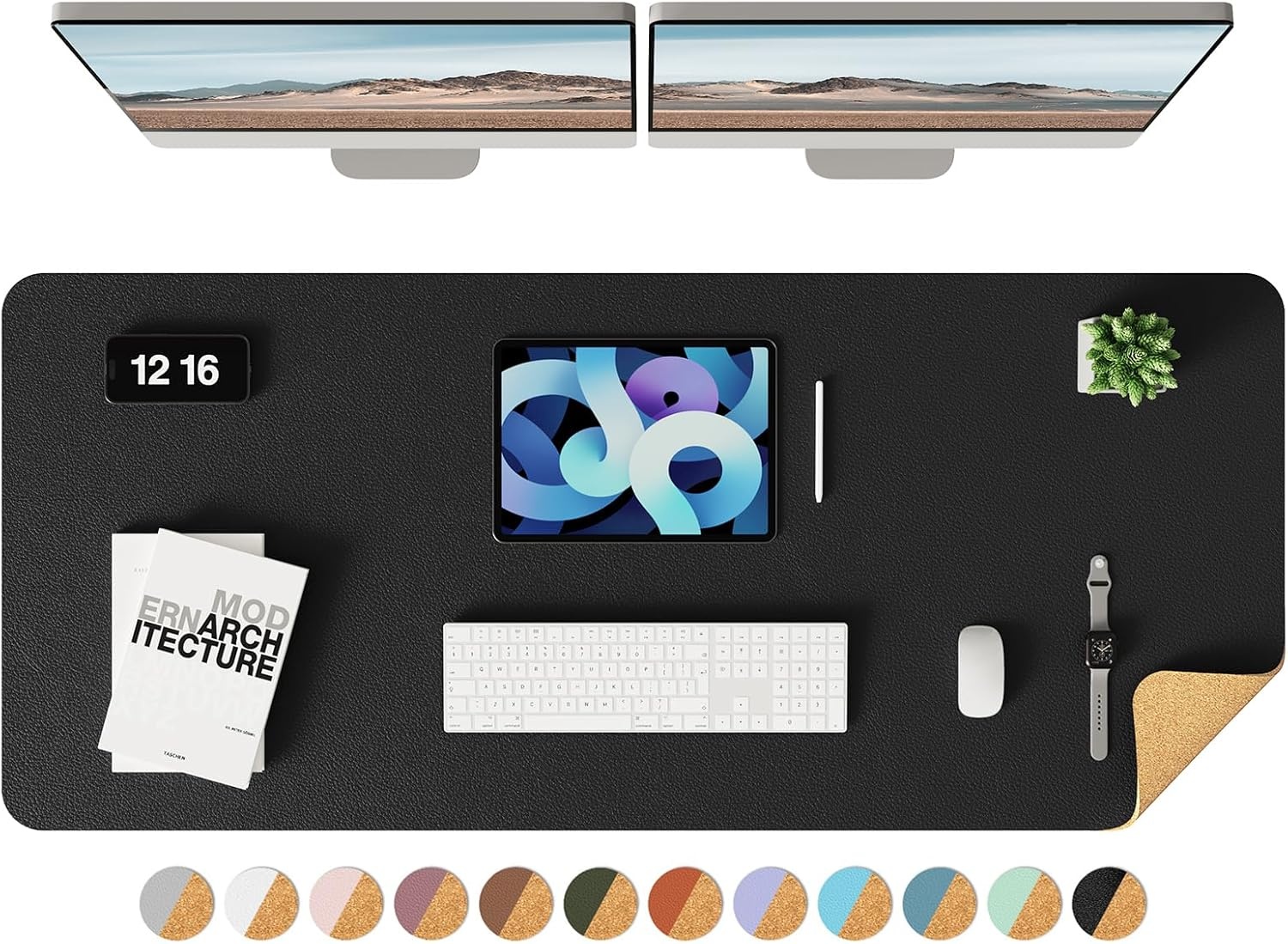 image:imageYSAGi DoubleSided Cork PU Leather Waterproof Desk Pad Protector for OfficeBlackcork