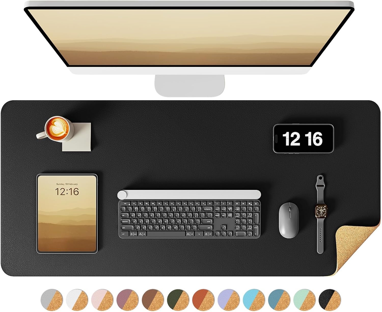 image:imageYSAGi DoubleSided Cork PU Leather Waterproof Desk Pad Protector for OfficeBlackcork