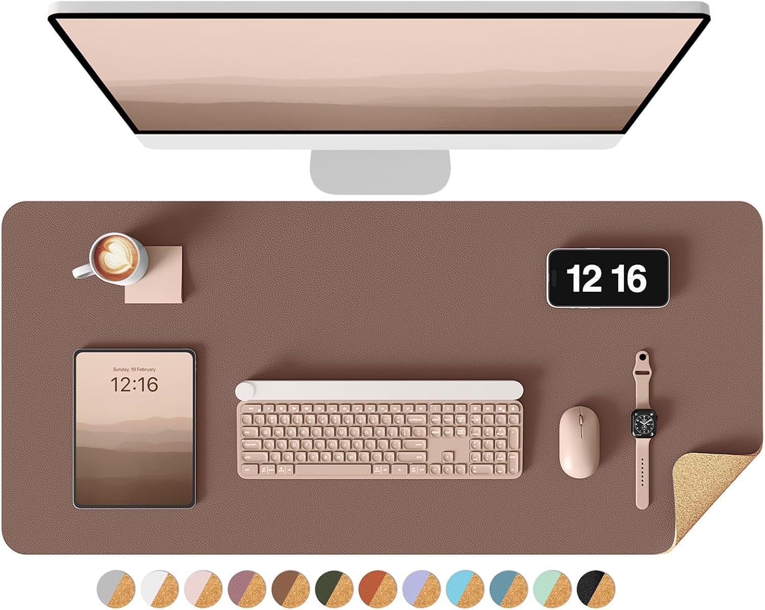 image:imageYSAGi DoubleSided Cork PU Leather Waterproof Desk Pad Protector for OfficeChocolate