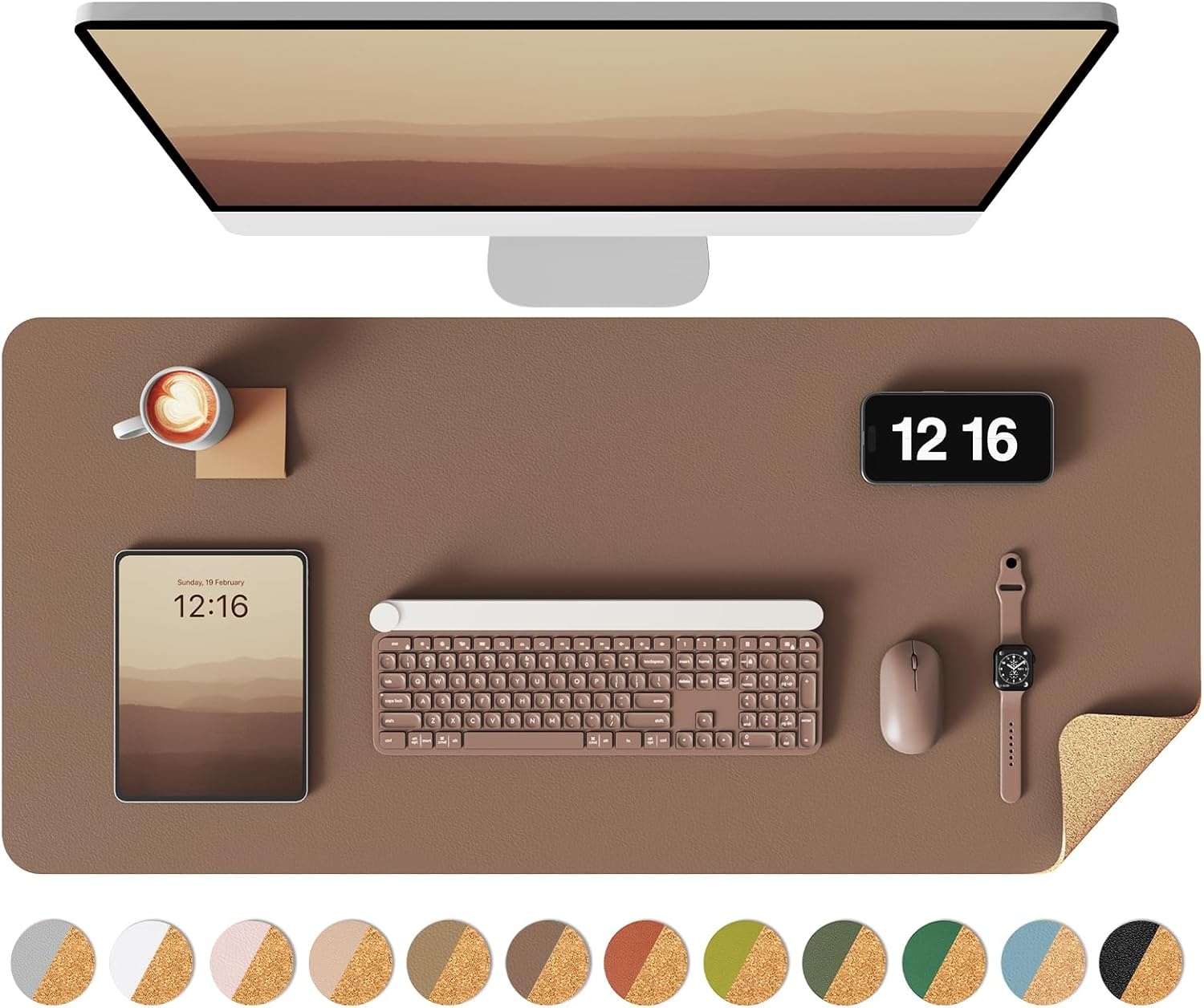 image:imageYSAGi DoubleSided Cork PU Leather Waterproof Desk Pad Protector for OfficeCoffeecork