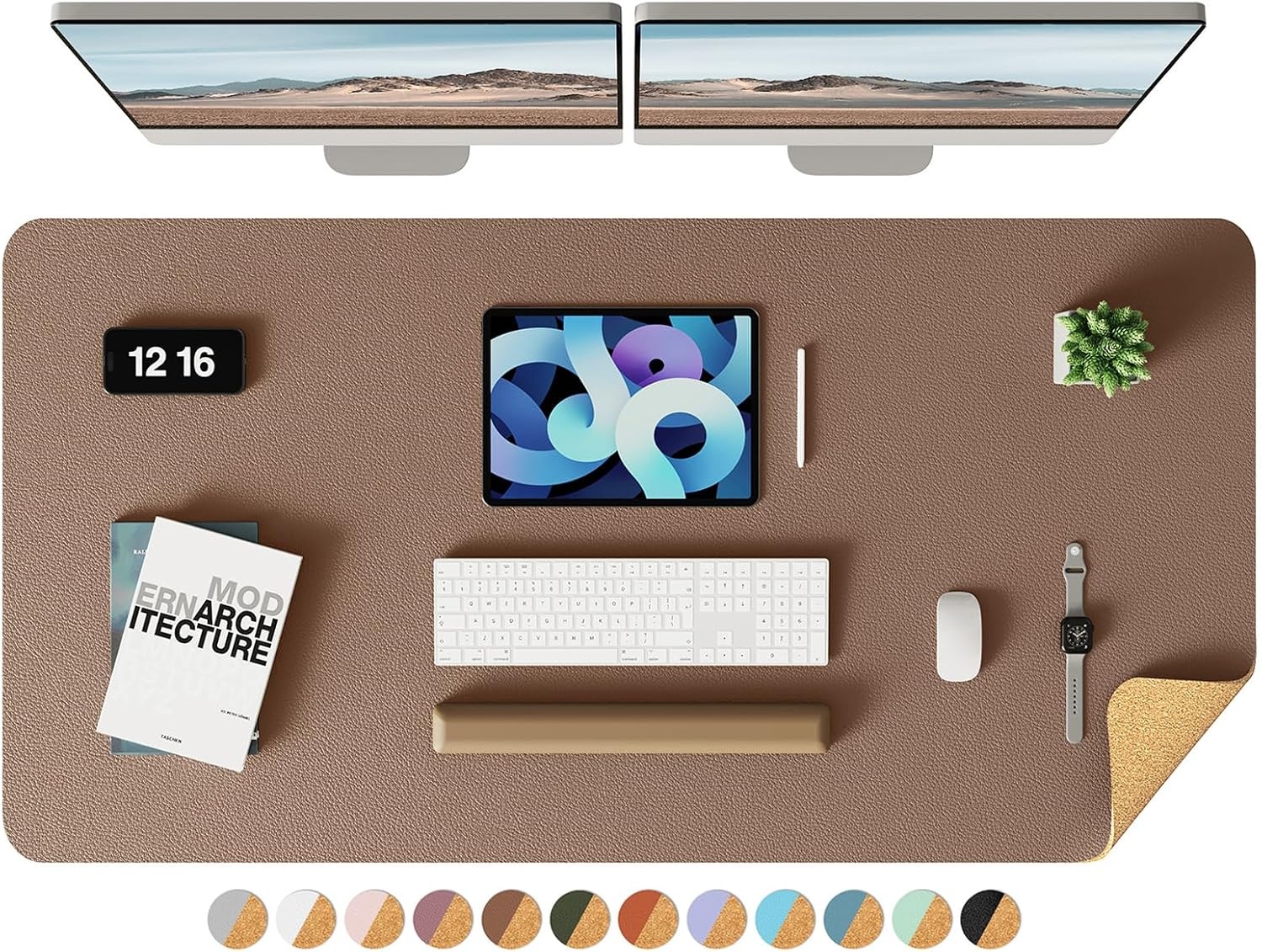 image:imageYSAGi DoubleSided Cork PU Leather Waterproof Desk Pad Protector for OfficeCoffeecork