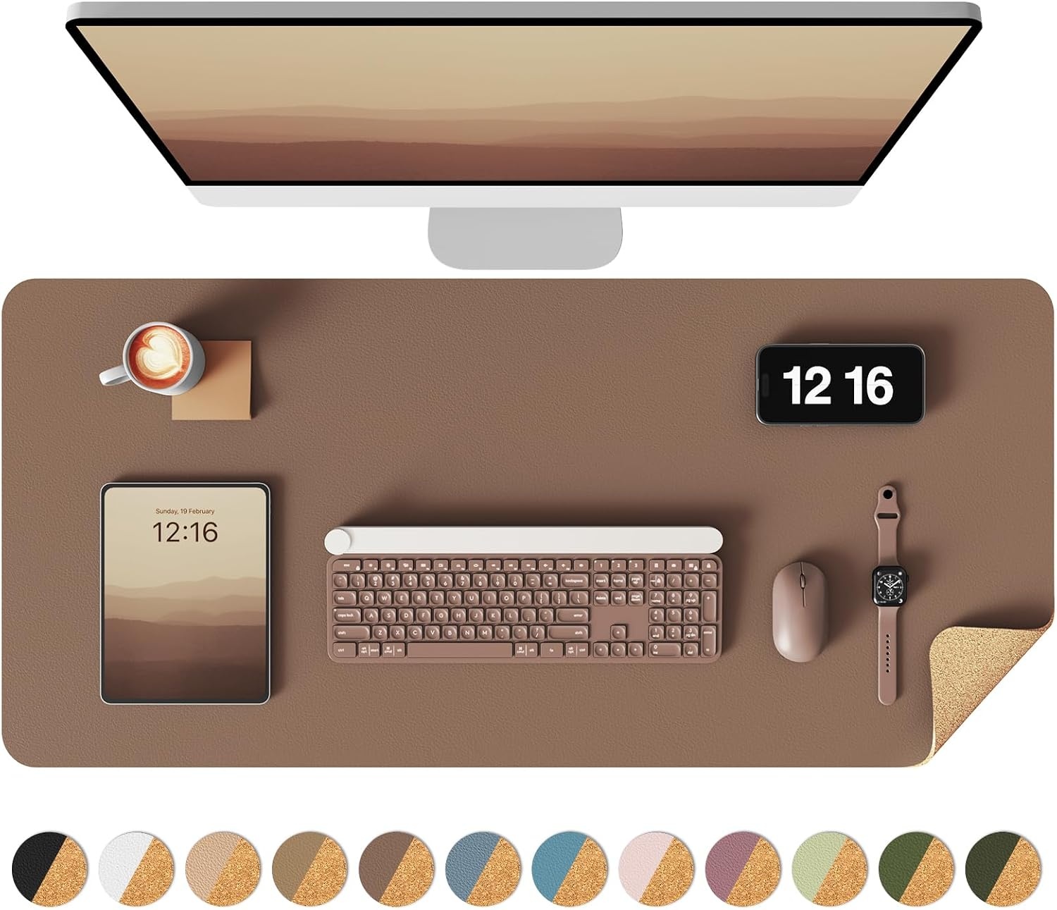 image:imageYSAGi DoubleSided Cork PU Leather Waterproof Desk Pad Protector for OfficeCoffeecork