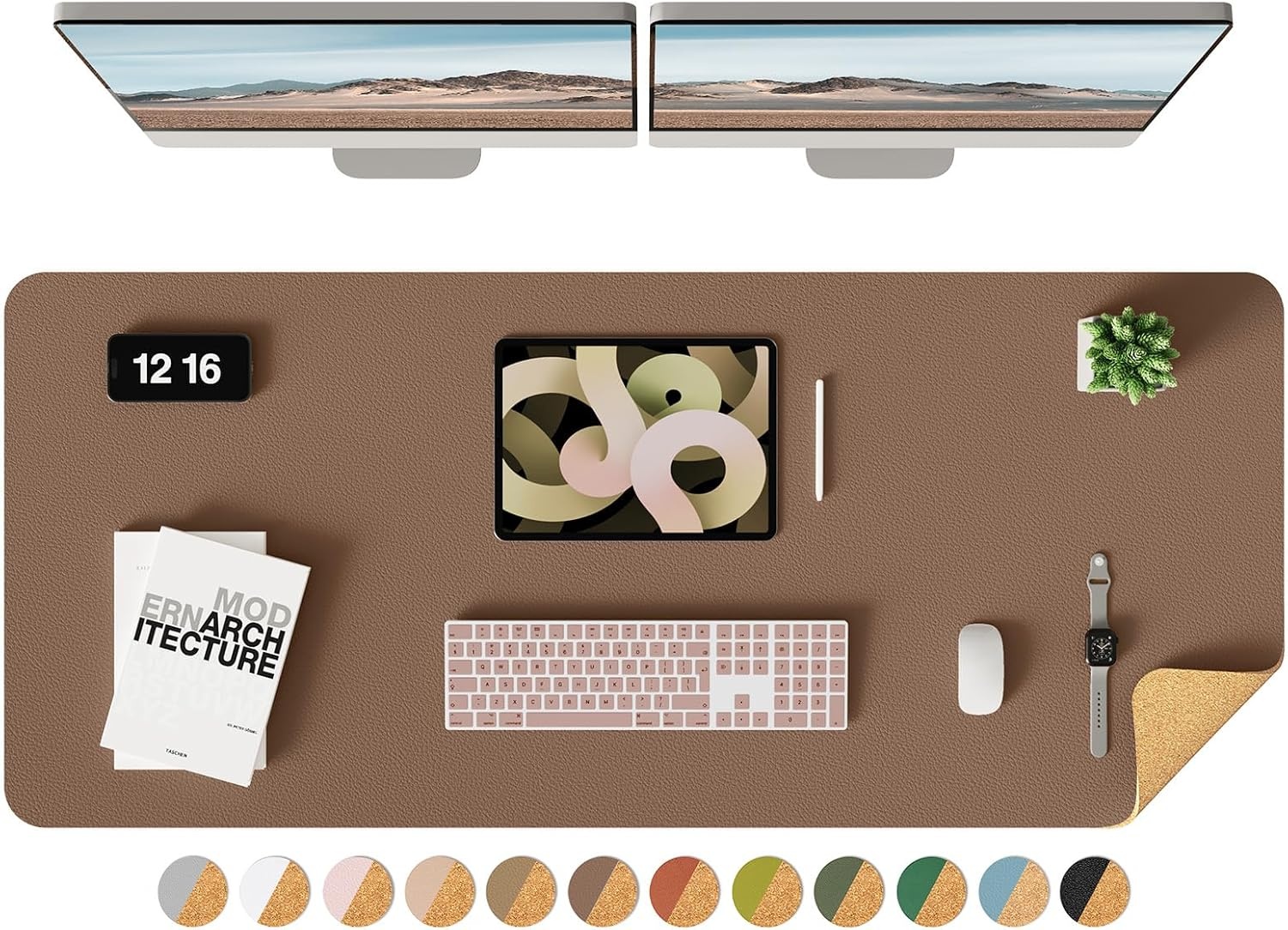 image:imageYSAGi DoubleSided Cork PU Leather Waterproof Desk Pad Protector for OfficeCoffeecork