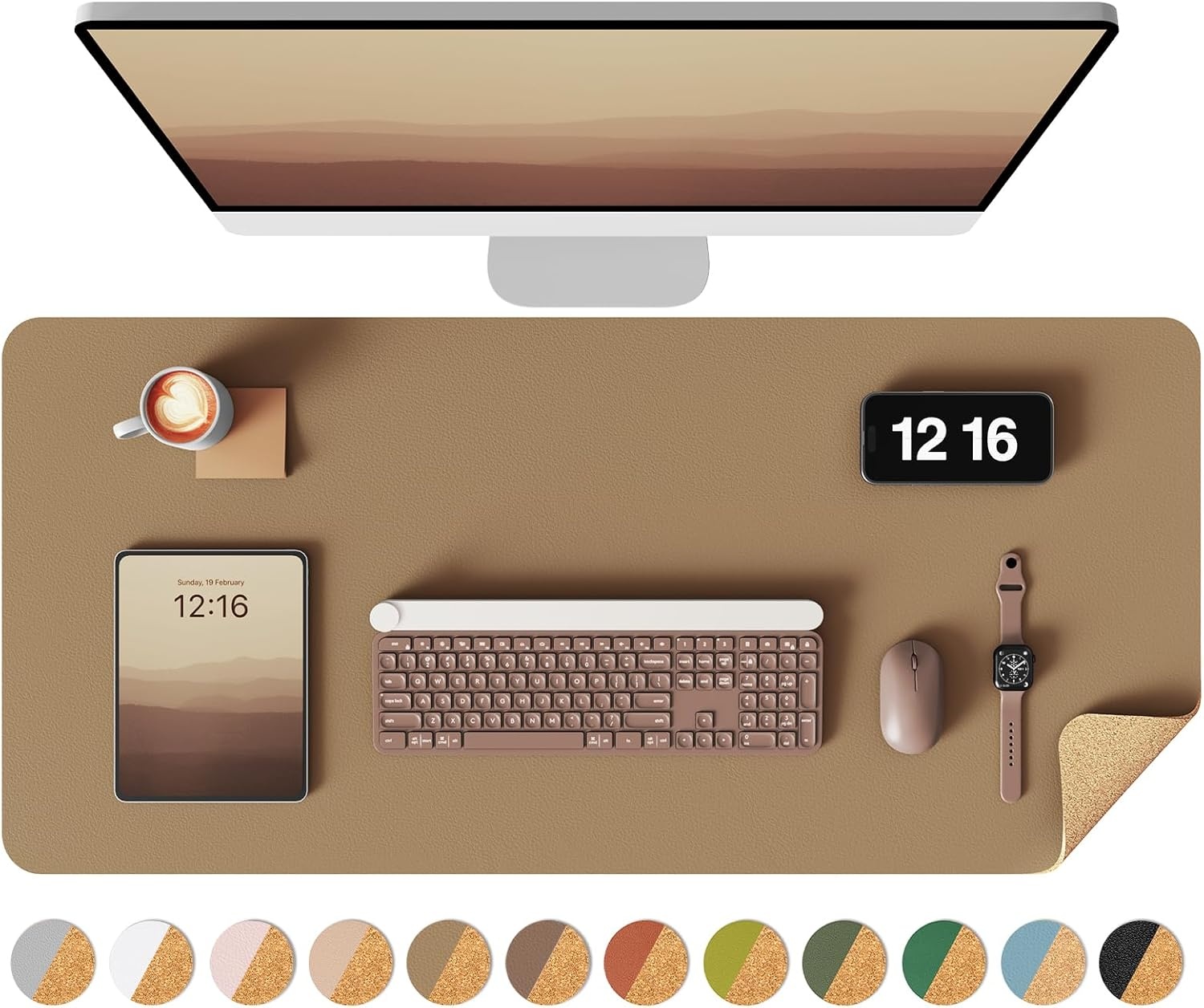 image:imageYSAGi DoubleSided Cork PU Leather Waterproof Desk Pad Protector for OfficeKhakicork