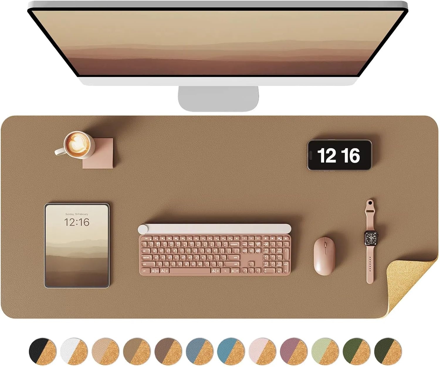 image:imageYSAGi DoubleSided Cork PU Leather Waterproof Desk Pad Protector for OfficeKhakicork