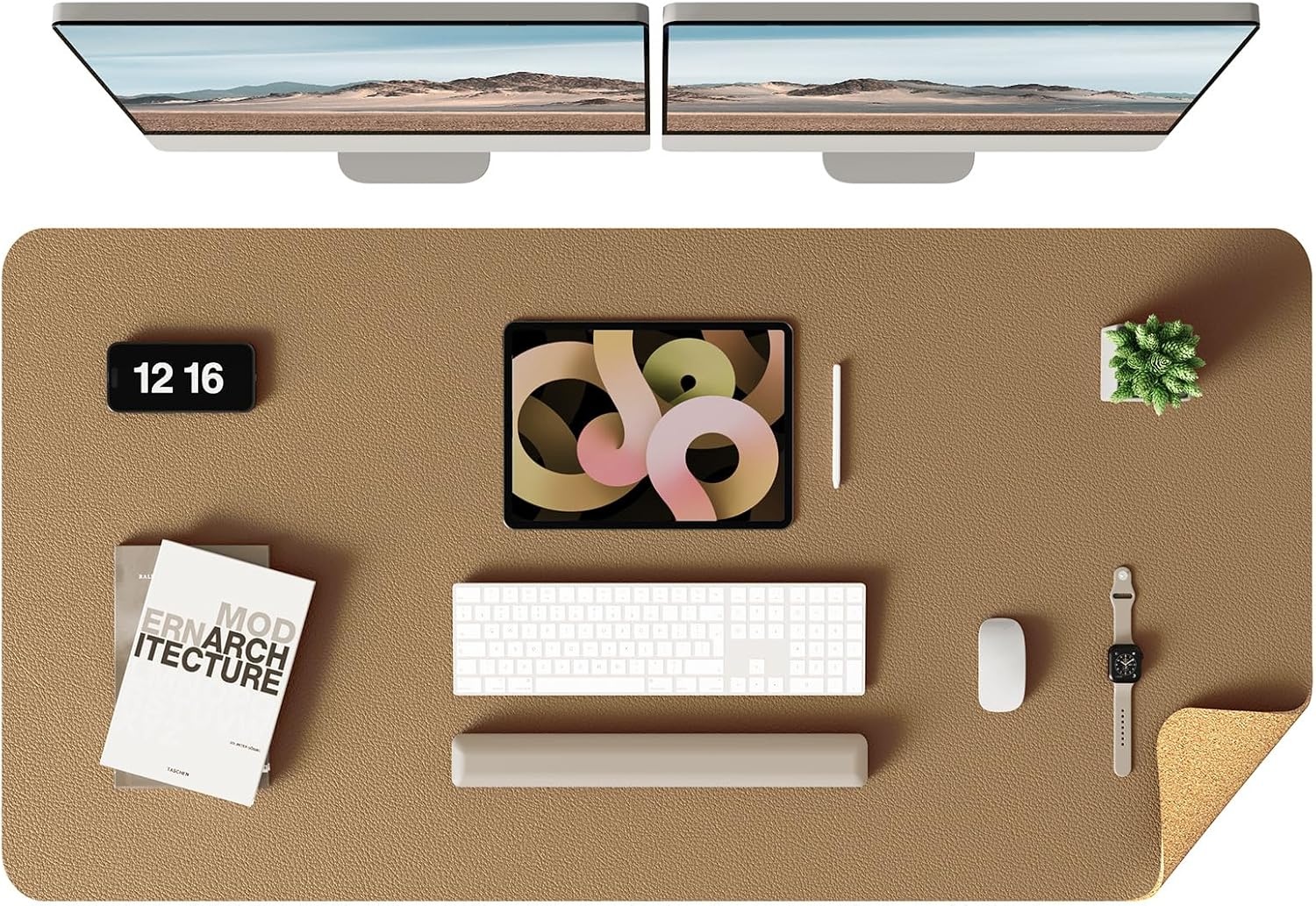 image:imageYSAGi DoubleSided Cork PU Leather Waterproof Desk Pad Protector for OfficeKhakicork