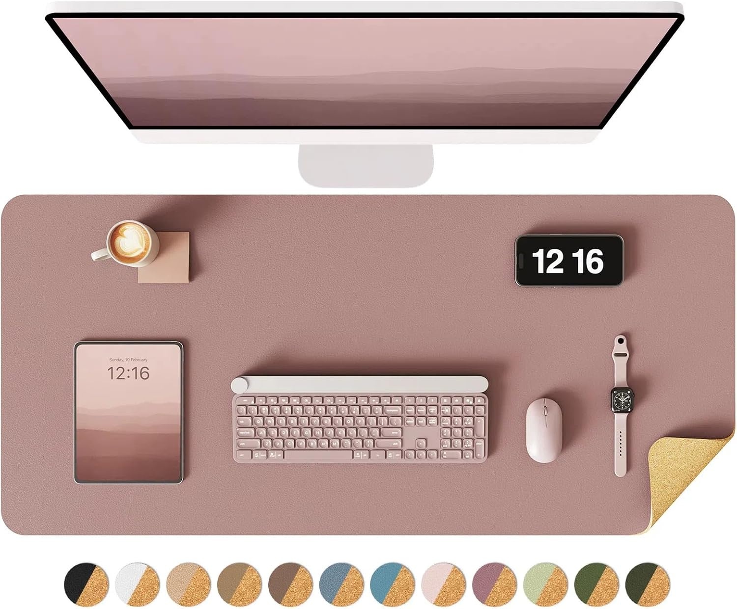 image:imageYSAGi DoubleSided Cork PU Leather Waterproof Desk Pad Protector for OfficePale MauveCork