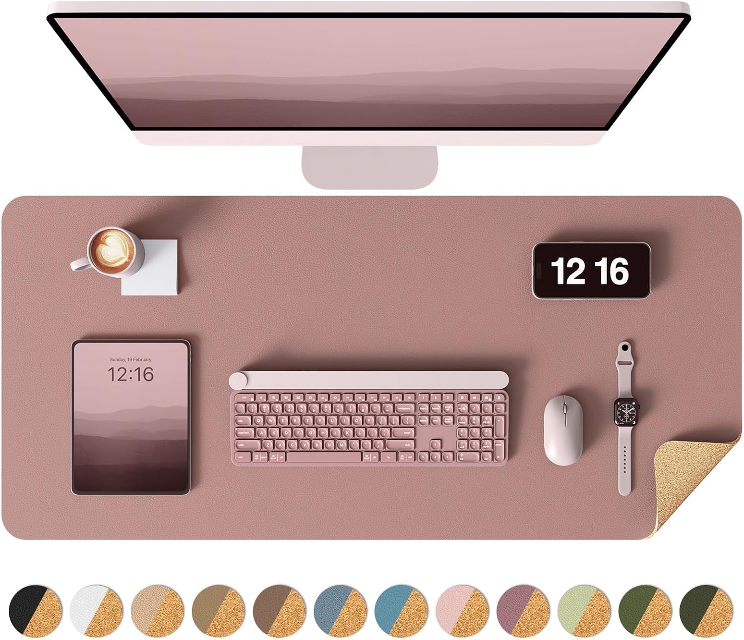 image:imageYSAGi DoubleSided Cork PU Leather Waterproof Desk Pad Protector for OfficePale MauveCork