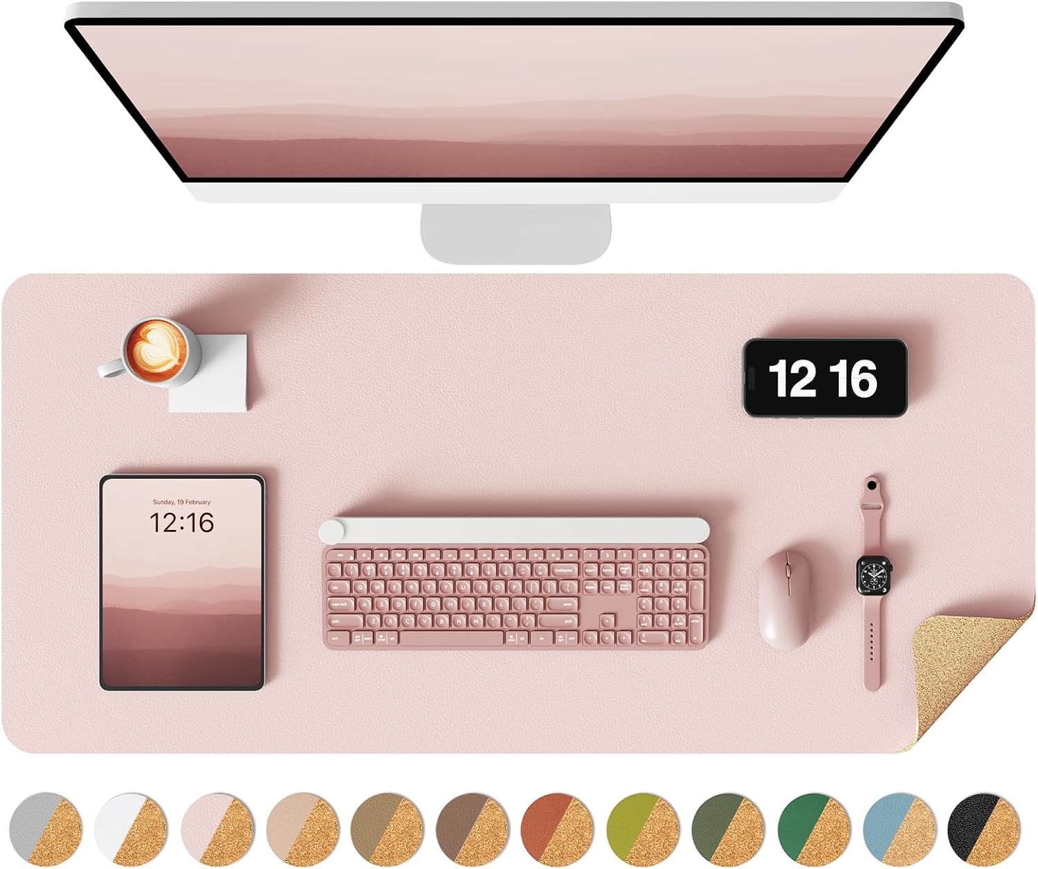 image:imageYSAGi DoubleSided Cork PU Leather Waterproof Desk Pad Protector for OfficePinkcork