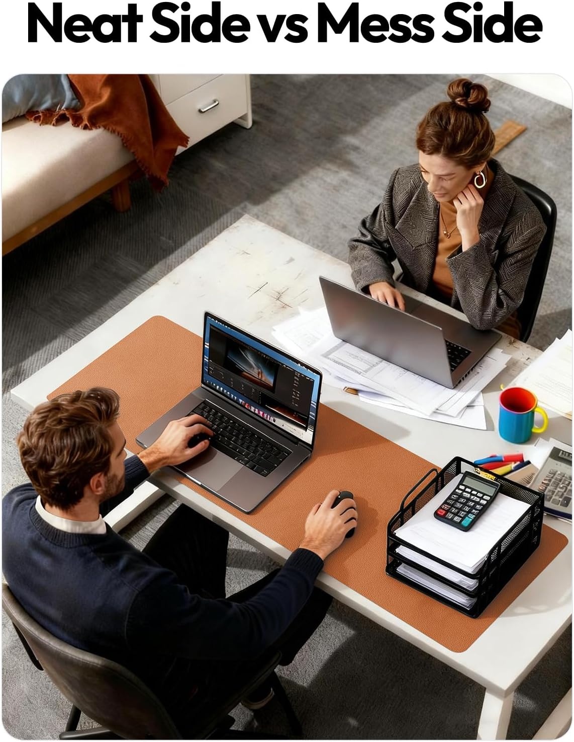 image:imageYSAGi Leather Office Desk Pad Protector Large Mouse Pad NonSlip PU Leather Laptop Desk Blotter Waterproof Writing Pad for Office and Home Black 236 x 138Brown