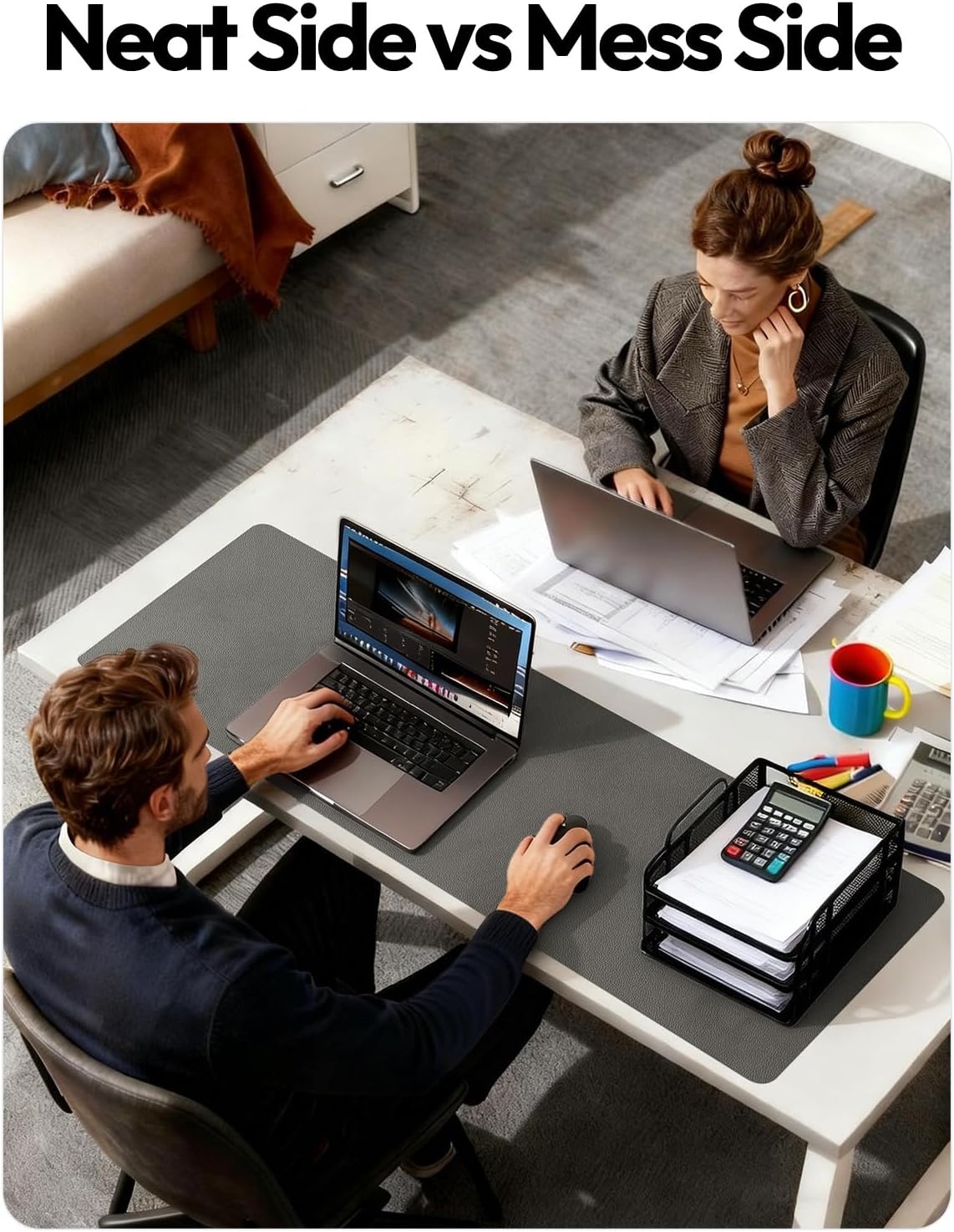 image:imageYSAGi Leather Office Desk Pad Protector Large Mouse Pad NonSlip PU Leather Laptop Desk Blotter Waterproof Writing Pad for Office and Home Black 236 x 138Dark Grey