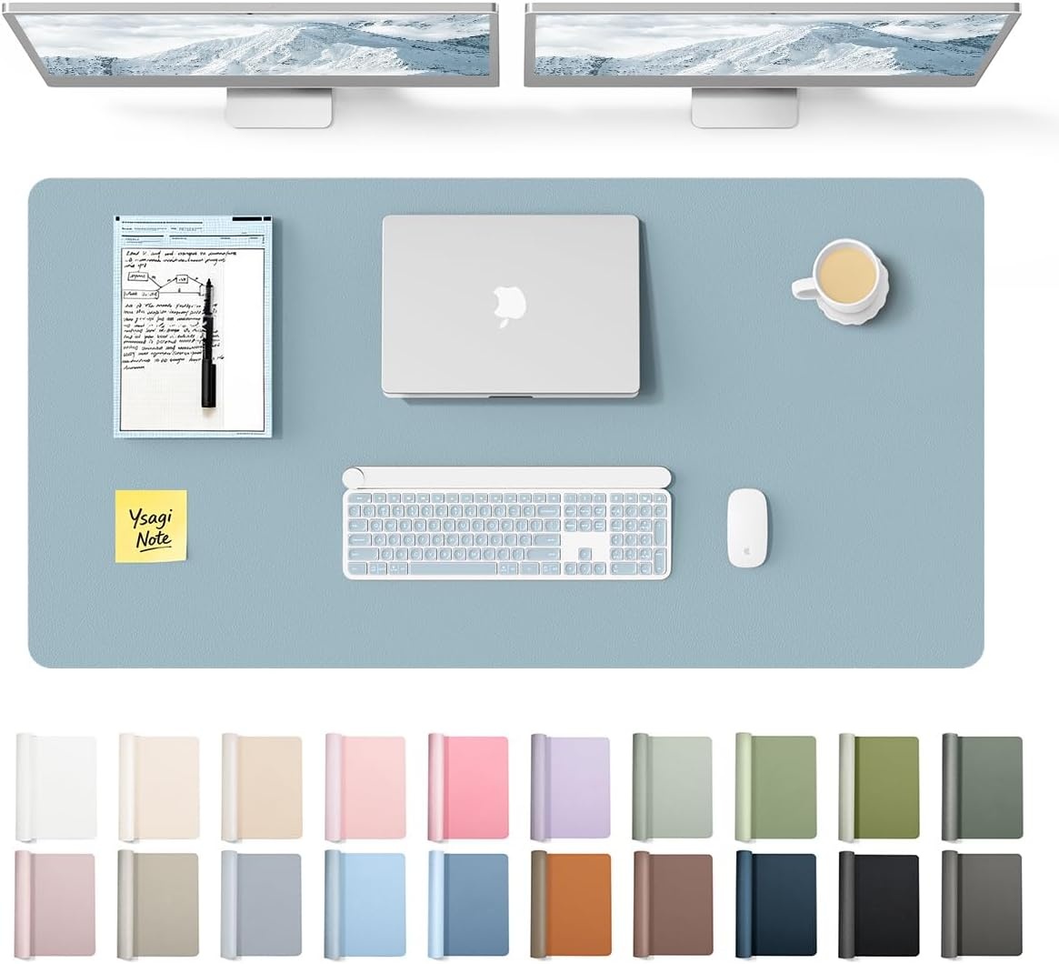 image:imageYSAGi Leather Office Desk Pad Protector Large Mouse Pad NonSlip PU Leather Laptop Desk Blotter Waterproof Writing Pad for Office and Home Black 236 x 138Ice Blue