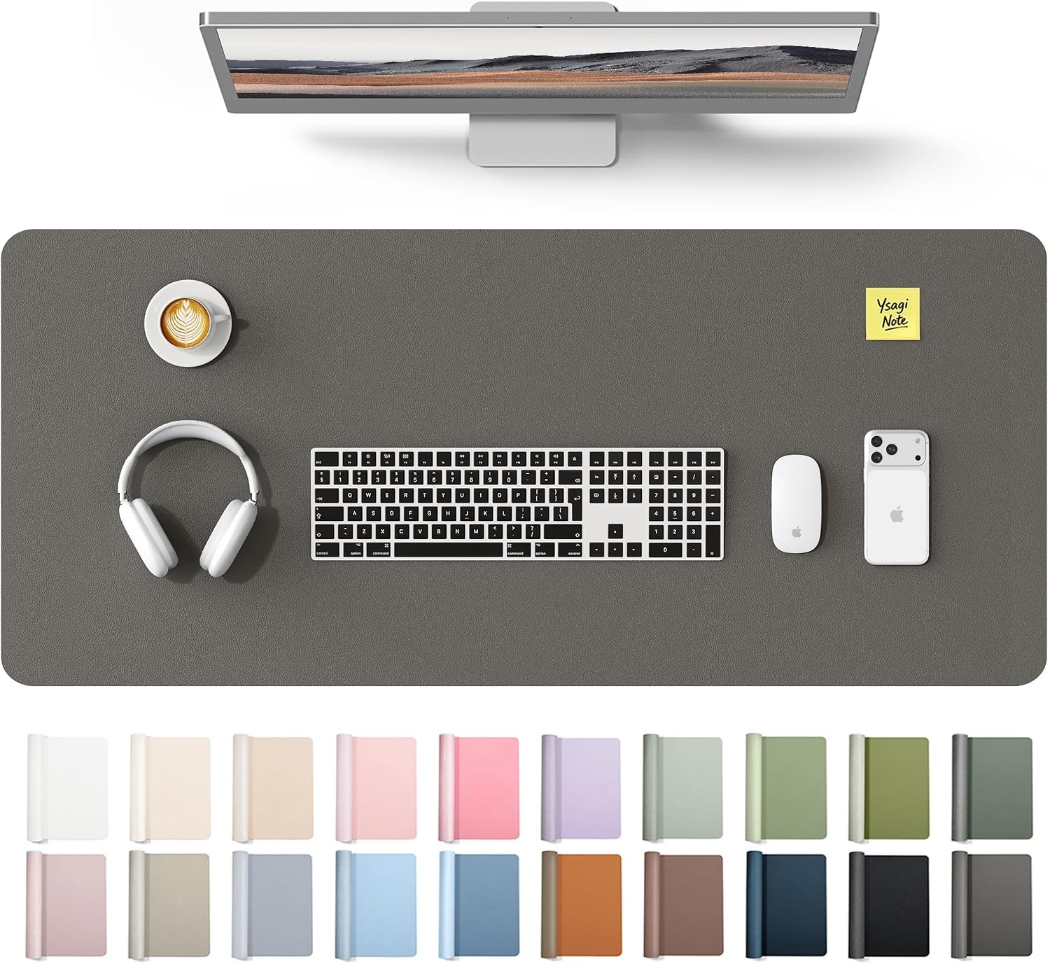 image:imageYSAGi Leather Office Desk Pad Protector Large Mouse Pad NonSlip PU Leather Laptop Desk Blotter Waterproof Writing Pad for Office and Home Black 236 x 138Dark Grey
