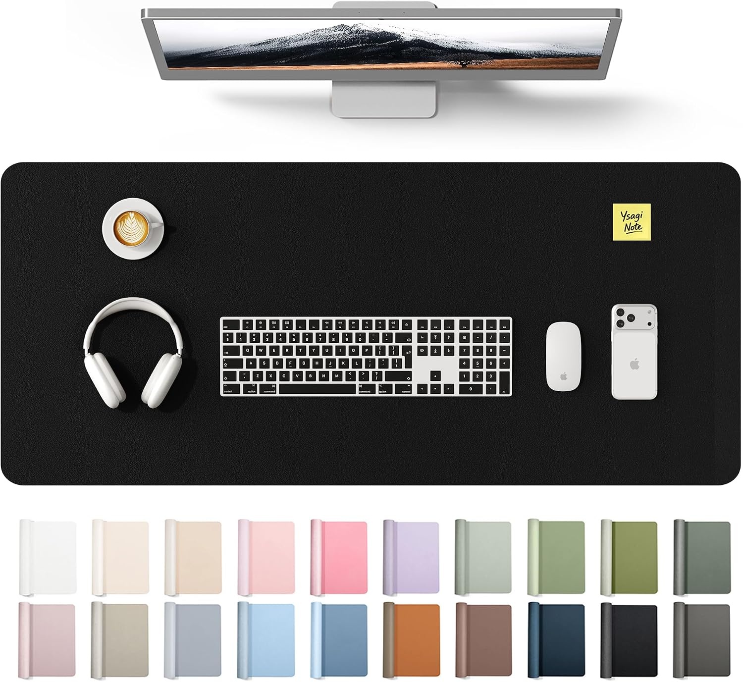 image:imageYSAGi Leather Office Desk Pad Protector Large Mouse Pad NonSlip PU Leather Laptop Desk Blotter Waterproof Writing Pad for Office and Home Black 236 x 138Black