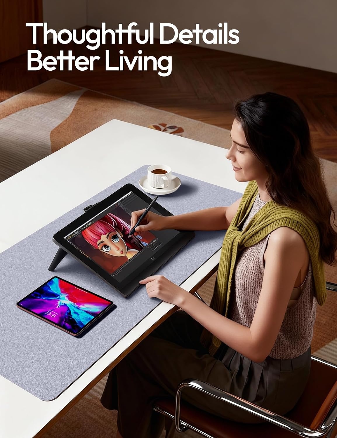 image:imageYSAGi Leather Office Desk Pad Protector Large Mouse Pad NonSlip PU Leather Laptop Desk Blotter Waterproof Writing Pad for Office and Home Black 236 x 138Soft Lavender