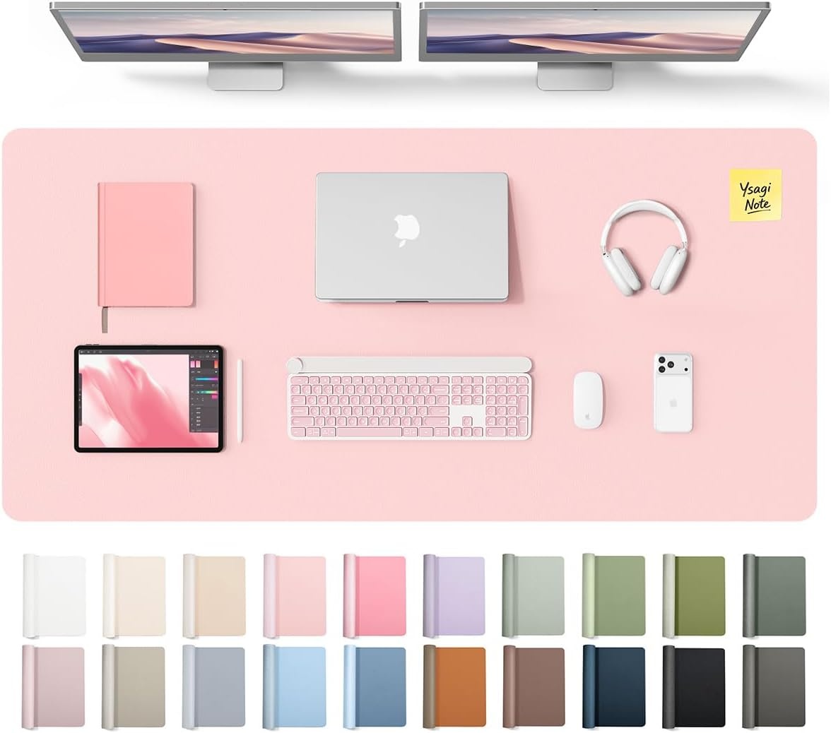 image:imageYSAGi Leather Office Desk Pad Protector Large Mouse Pad NonSlip PU Leather Laptop Desk Blotter Waterproof Writing Pad for Office and Home Black 236 x 138Light Pink