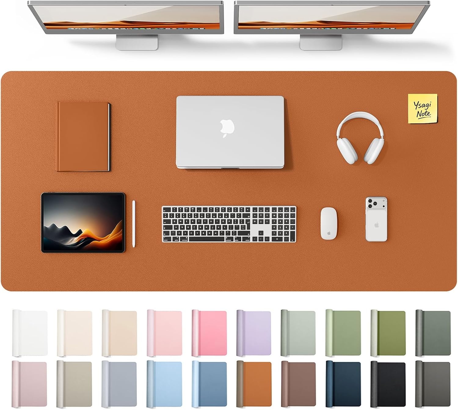 image:imageYSAGi Leather Office Desk Pad Protector Large Mouse Pad NonSlip PU Leather Laptop Desk Blotter Waterproof Writing Pad for Office and Home Black 236 x 138Brown