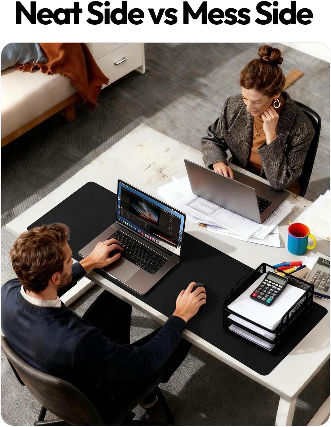 image:imageYSAGi Leather Office Desk Pad Protector Large Mouse Pad NonSlip PU Leather Laptop Desk Blotter Waterproof Writing Pad for Office and Home Black 236 x 138Black