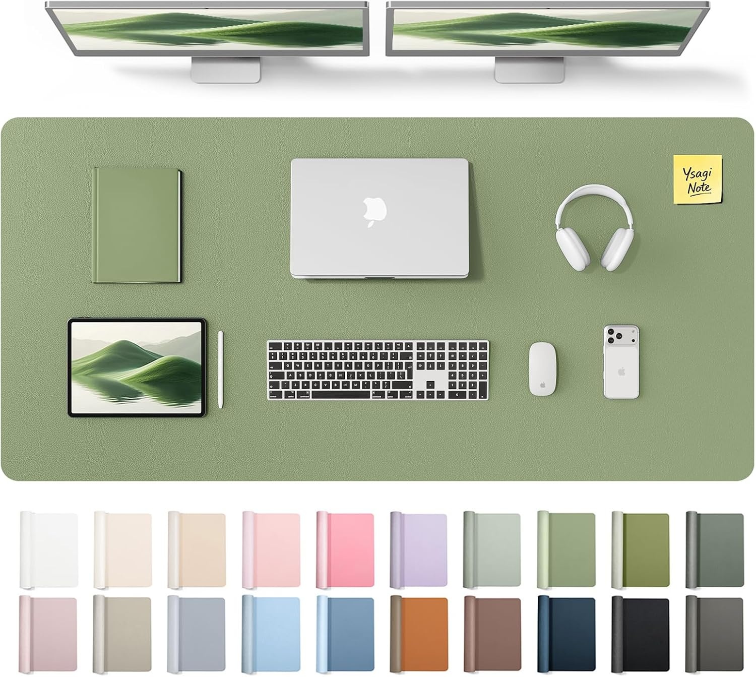 image:imageYSAGi Leather Office Desk Pad Protector Large Mouse Pad NonSlip PU Leather Laptop Desk Blotter Waterproof Writing Pad for Office and Home Black 236 x 138Bamboo Green