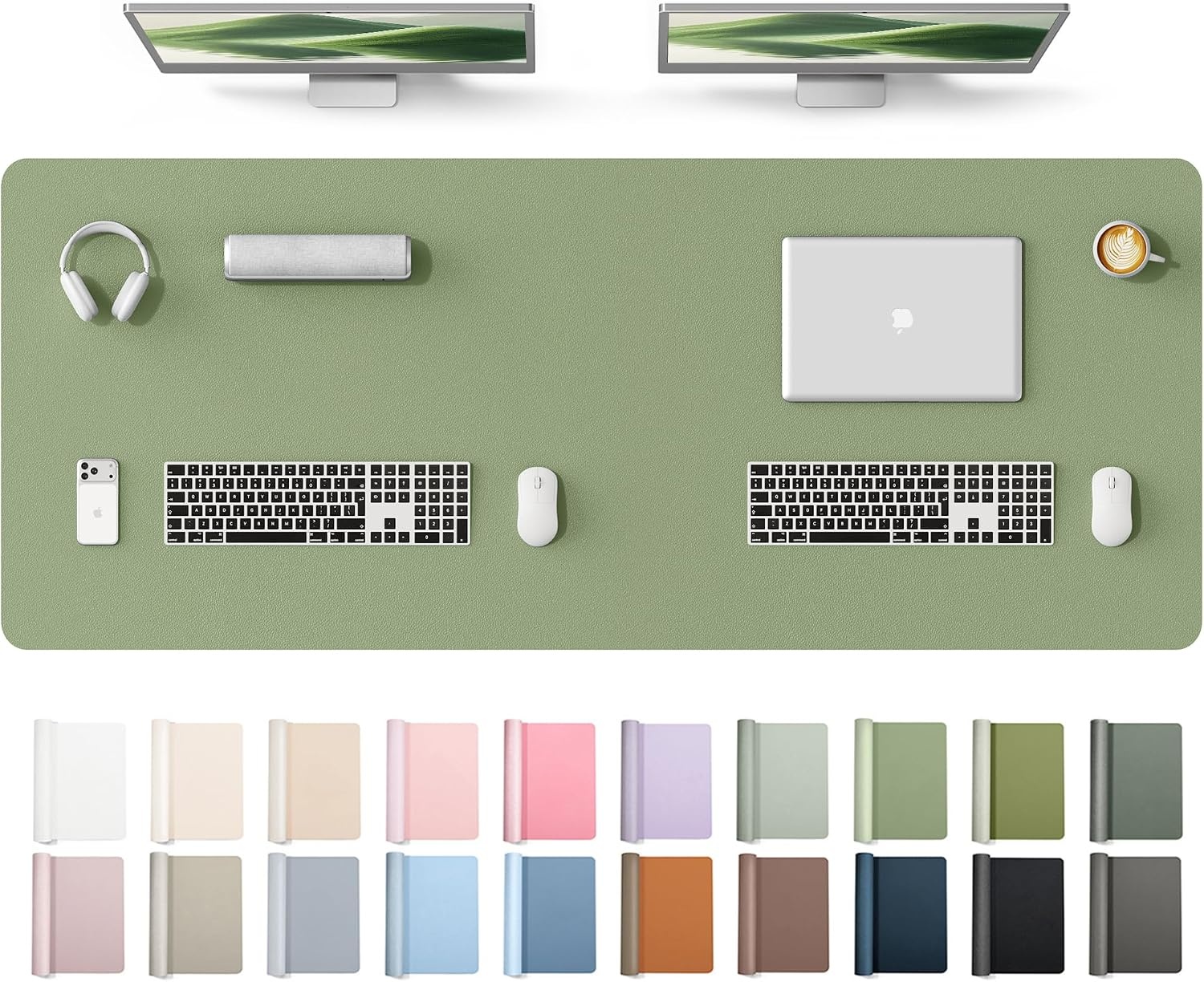 image:imageYSAGi Leather Office Desk Pad Protector Large Mouse Pad NonSlip PU Leather Laptop Desk Blotter Waterproof Writing Pad for Office and Home Black 236 x 138Bamboo Green