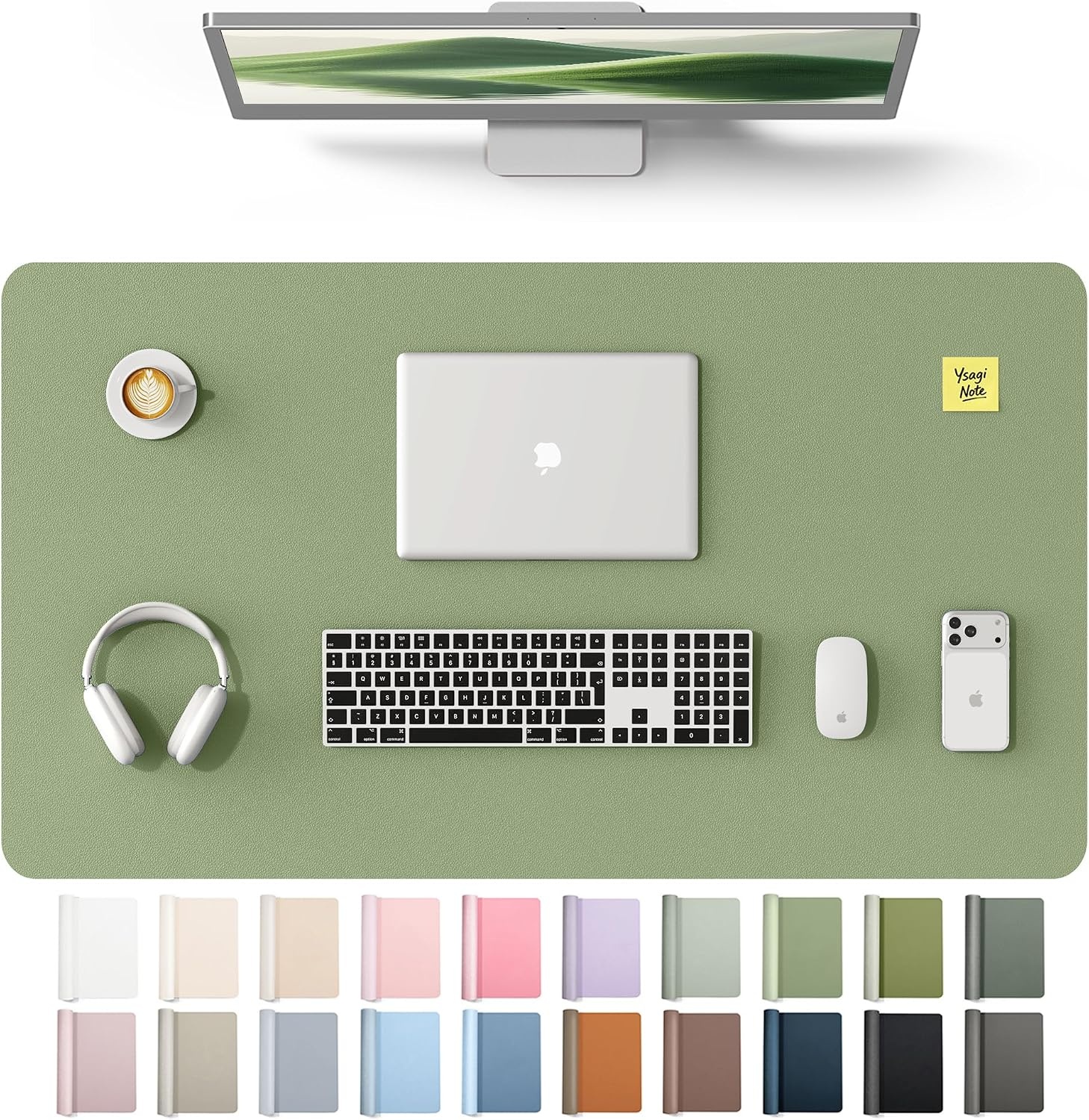 image:imageYSAGi Leather Office Desk Pad Protector Large Mouse Pad NonSlip PU Leather Laptop Desk Blotter Waterproof Writing Pad for Office and Home Black 236 x 138Bamboo Green