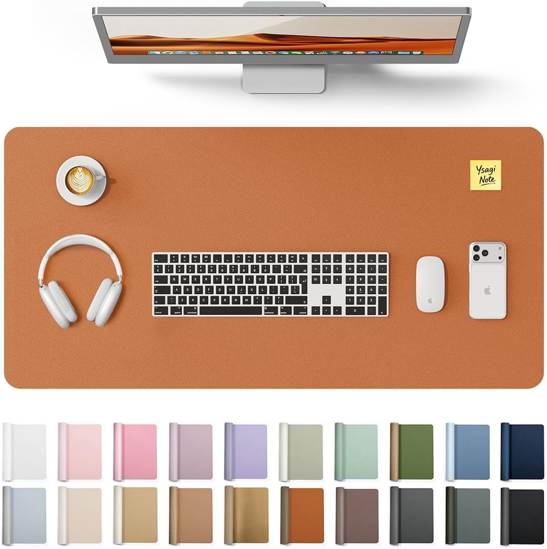 image:imageYSAGi Leather Office Desk Pad Protector Large Mouse Pad NonSlip PU Leather Laptop Desk Blotter Waterproof Writing Pad for Office and Home Black 236 x 138Brown