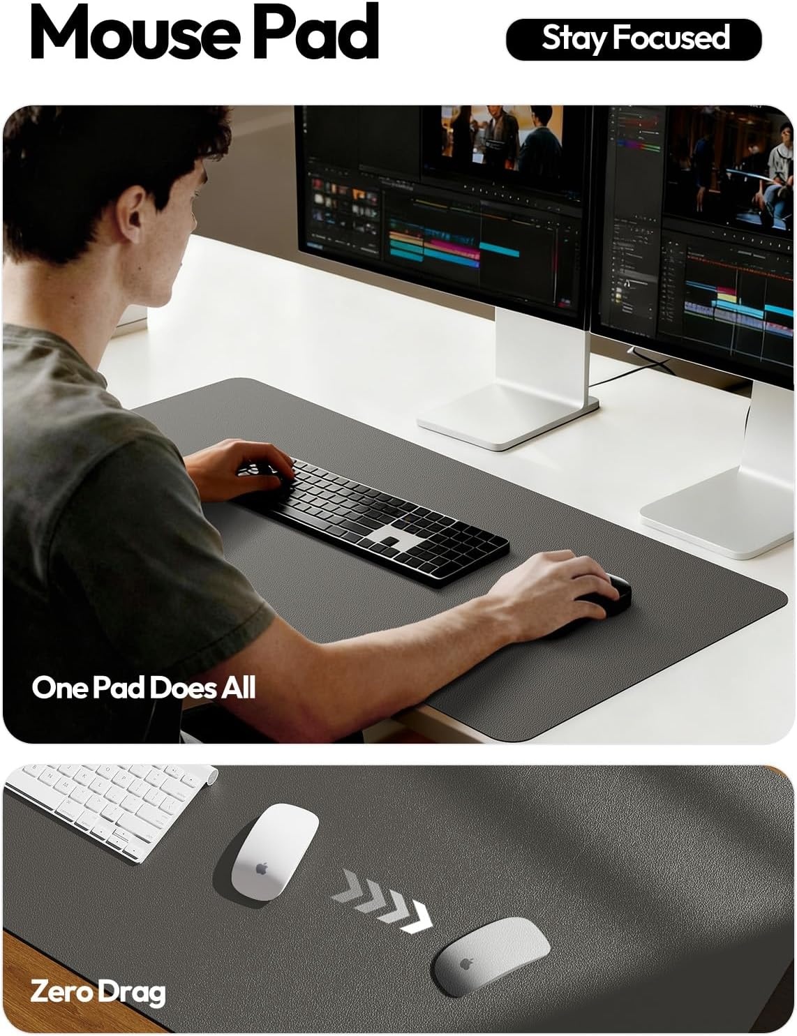 image:imageYSAGi Leather Office Desk Pad Protector Large Mouse Pad NonSlip PU Leather Laptop Desk Blotter Waterproof Writing Pad for Office and Home Black 236 x 138Dark Grey