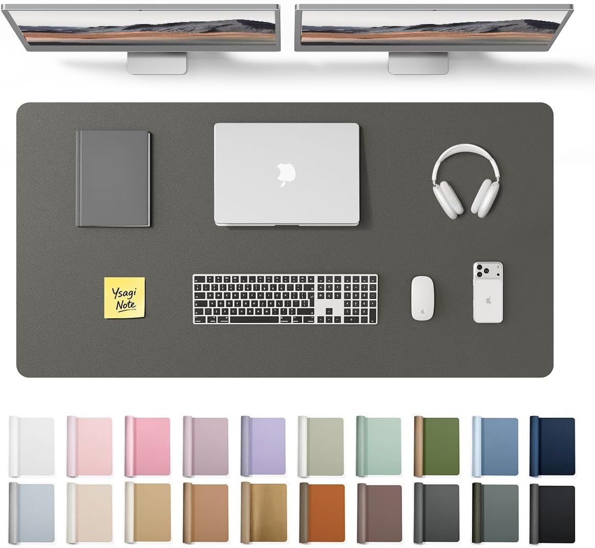 image:imageYSAGi Leather Office Desk Pad Protector Large Mouse Pad NonSlip PU Leather Laptop Desk Blotter Waterproof Writing Pad for Office and Home Black 236 x 138Dark Grey
