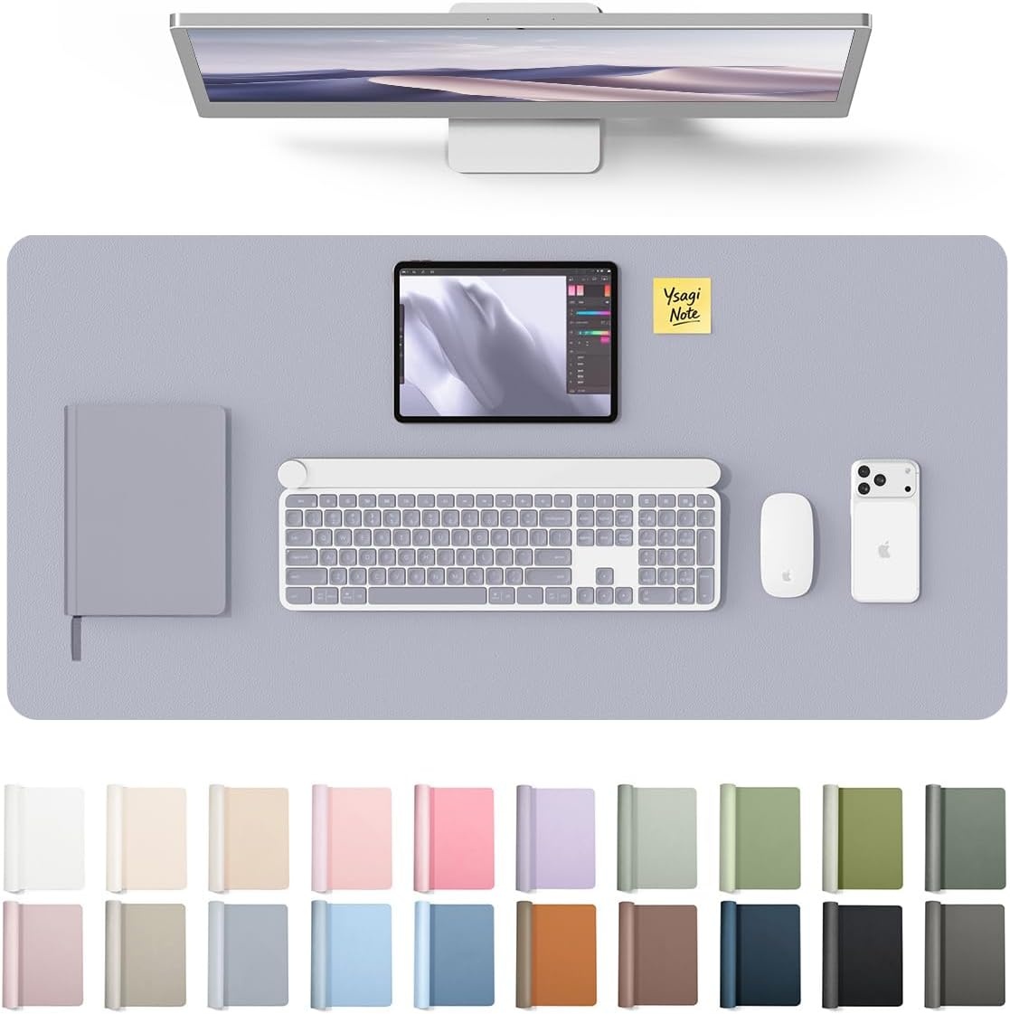 image:imageYSAGi Leather Office Desk Pad Protector Large Mouse Pad NonSlip PU Leather Laptop Desk Blotter Waterproof Writing Pad for Office and Home Black 236 x 138Soft Lavender