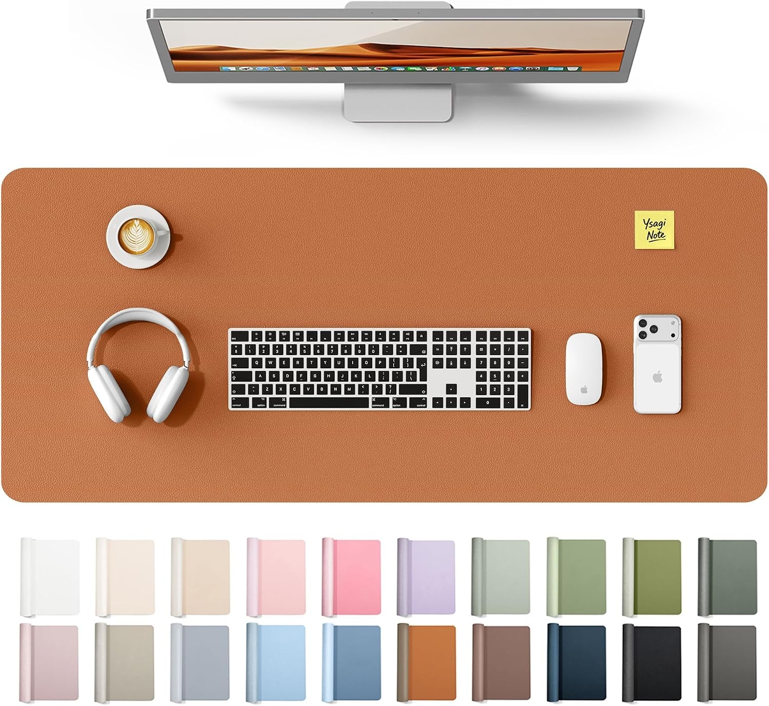 image:imageYSAGi Leather Office Desk Pad Protector Large Mouse Pad NonSlip PU Leather Laptop Desk Blotter Waterproof Writing Pad for Office and Home Black 236 x 138Brown