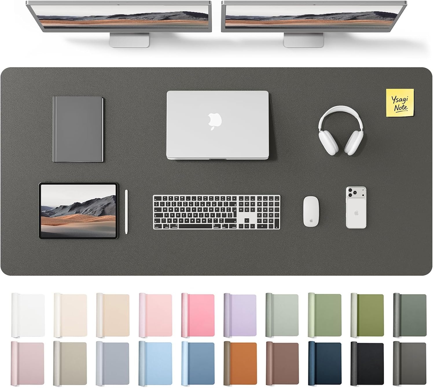 image:imageYSAGi Leather Office Desk Pad Protector Large Mouse Pad NonSlip PU Leather Laptop Desk Blotter Waterproof Writing Pad for Office and Home Black 236 x 138Dark Grey