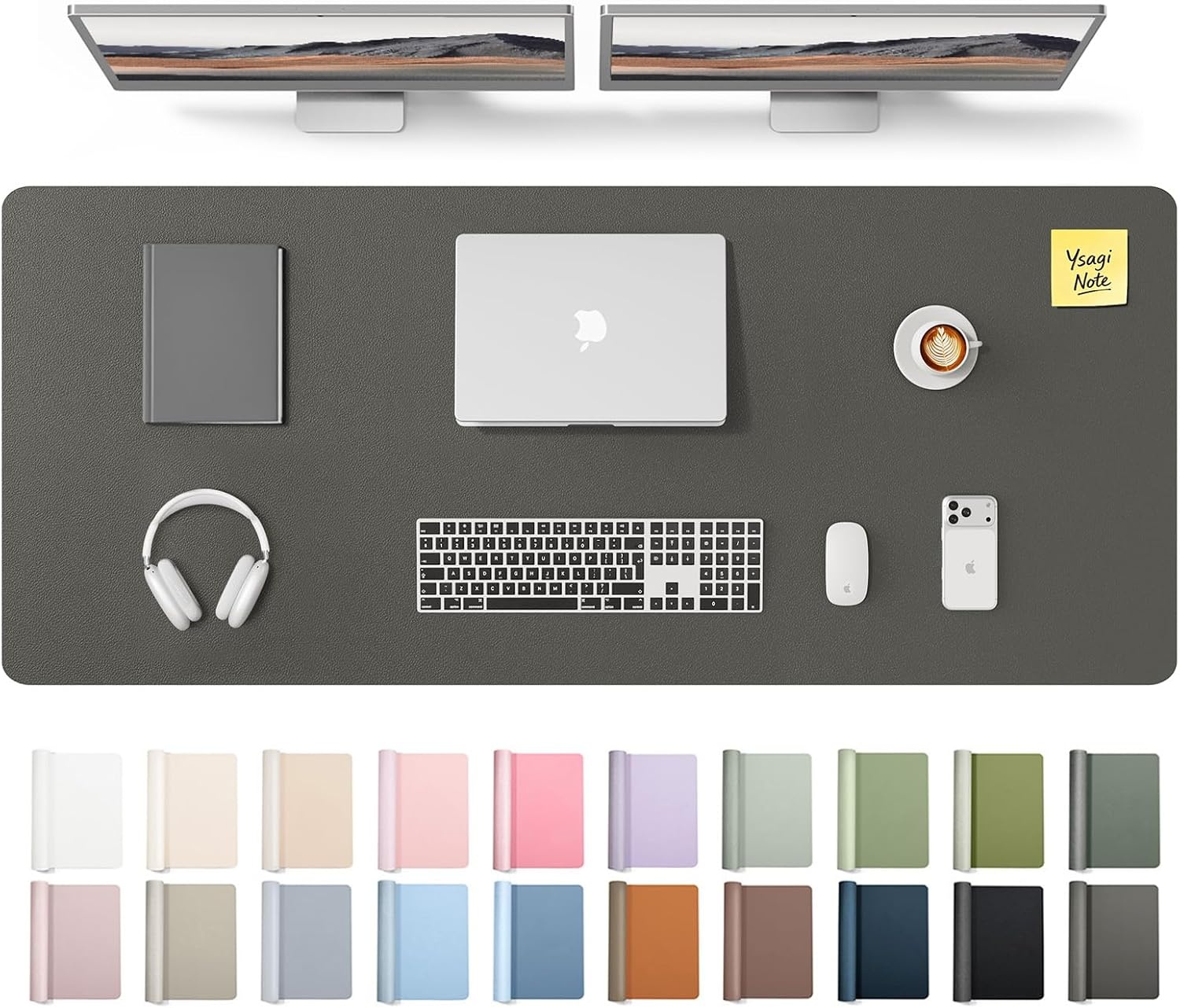image:imageYSAGi Leather Office Desk Pad Protector Large Mouse Pad NonSlip PU Leather Laptop Desk Blotter Waterproof Writing Pad for Office and Home Black 236 x 138Dark Grey