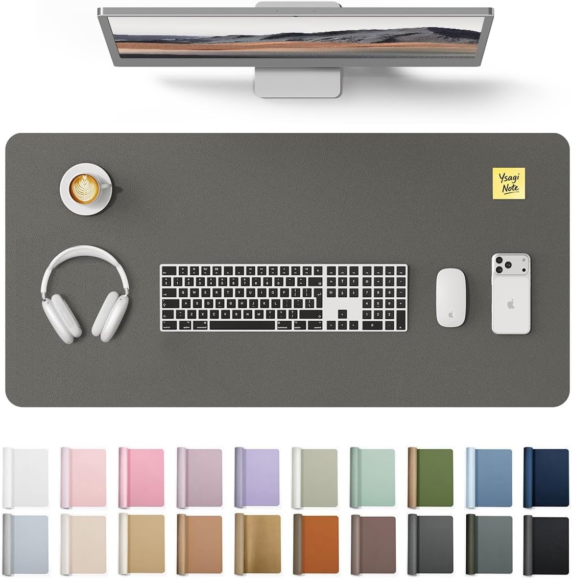image:imageYSAGi Leather Office Desk Pad Protector Large Mouse Pad NonSlip PU Leather Laptop Desk Blotter Waterproof Writing Pad for Office and Home Black 236 x 138Dark Grey