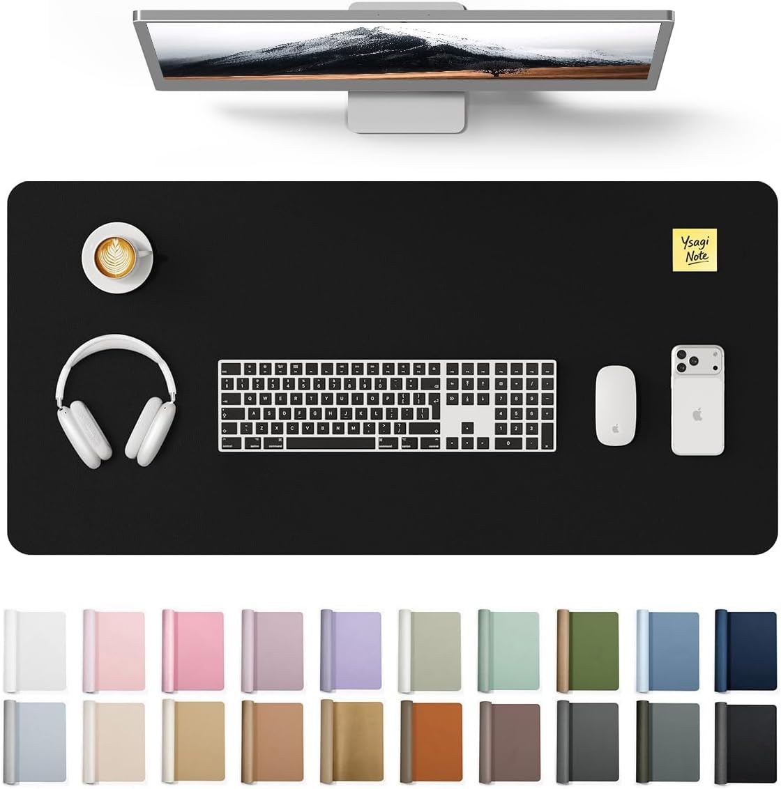 image:imageYSAGi Leather Office Desk Pad Protector Large Mouse Pad NonSlip PU Leather Laptop Desk Blotter Waterproof Writing Pad for Office and Home Black 236 x 138Black