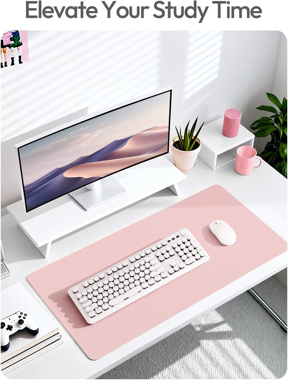 image:imageYSAGi Leather Office Desk Pad Protector Large Mouse Pad NonSlip PU Leather Laptop Desk Blotter Waterproof Writing Pad for Office and Home Black 236 x 138Light Pink