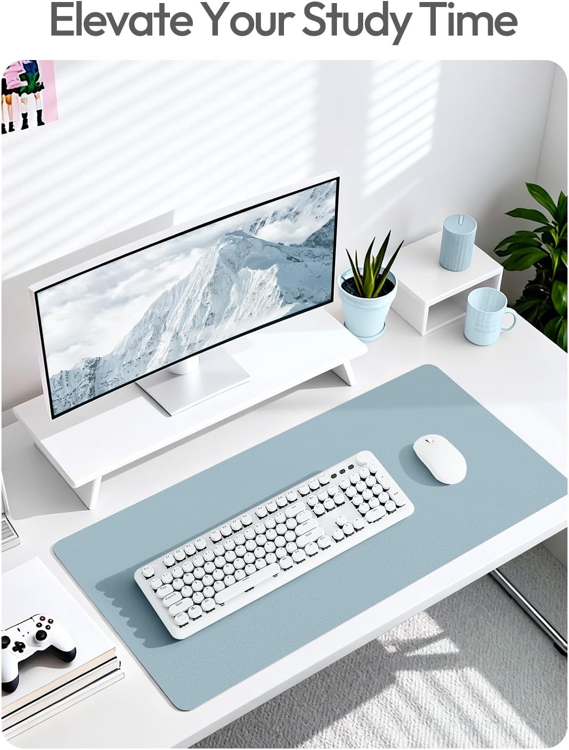 image:imageYSAGi Leather Office Desk Pad Protector Large Mouse Pad NonSlip PU Leather Laptop Desk Blotter Waterproof Writing Pad for Office and Home Black 236 x 138Ice Blue