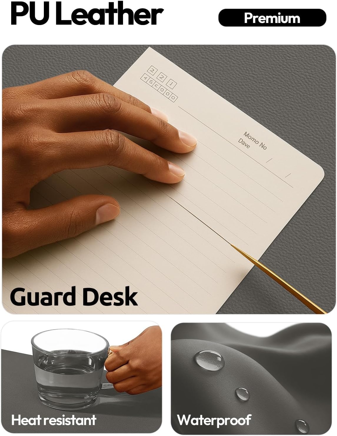 image:imageYSAGi Leather Office Desk Pad Protector Large Mouse Pad NonSlip PU Leather Laptop Desk Blotter Waterproof Writing Pad for Office and Home Black 236 x 138Dark Grey