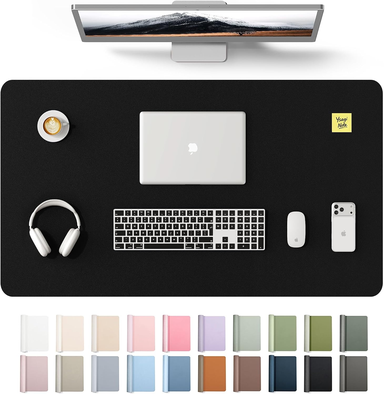 image:imageYSAGi Leather Office Desk Pad Protector Large Mouse Pad NonSlip PU Leather Laptop Desk Blotter Waterproof Writing Pad for Office and Home Black 236 x 138Black